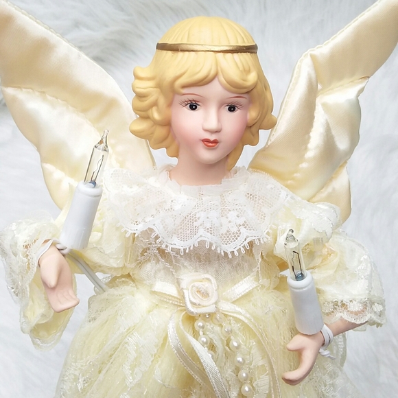 Vintage Angel Christmas Tree Topper Lighted Lace - Picture 3 of 15